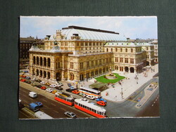 Képeslap,Ausztria,Wien,Bécs,operaház,autó,autóbusz,villamos,városi látkép,részlet,1980-