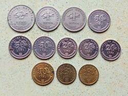 Horvátország 12 db Különböző Érme 5 10 20 50 Lipa 1 2 Kuna 1993-2017