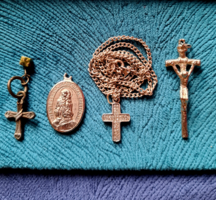 Vintage keresztek medálok kegytárgyak Jézus Krisztus , Szent Filoména ezüst- bizsu vegyes csomag