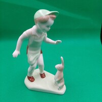 Aquincum porcelán Kisfiú nyuszival figura