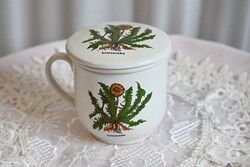 Teás bögre szűrővel és fedővel, Botanika téma, gyógynövényes (pitypang) minta