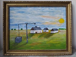 Hajdú Imre naív festő "Kutas puszta" festménye