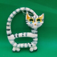 Cica kerámia falidísz