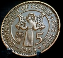 Ciprus 5 Mils, 1955 B08B1