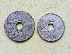 Románia 2 db Különböző Érme 25 50 Bani 1921