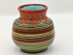 Iparművészeti csurgatott mázas retro kerámia váza