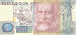 Leonardo Da Vinci DE LA RUE GIORI Le Mont 2000 SPECIMEN teszt bankjegy UNC