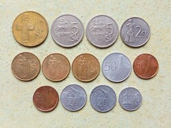 Szlovákia 13 db Különböző Érme 10 20 50 Halierov Heller 1 2 5 10 Korona 1993-2004