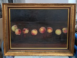 Endre Béla: Őszibarackos csendélet, egyedi keretezésben (olajfestmény, szignózott) alföldi iskola