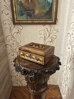 Impozáns viktoriánus Tunbridge ware intarziás ékszerdoboz – eredeti kulccsal, Anglia, 19. század