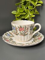 Antik vintage szegfű mintás Francia Sarreguemines porcelán teás csésze + alj, ritka gyűjtői darab