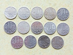 Ausztria 14 db Különböző Érme 10 Groschen 1957-1994