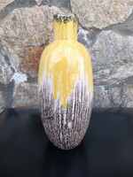 Retro Csurgatott Mázas Kerámia Váza – Sárga-fehér-fekete