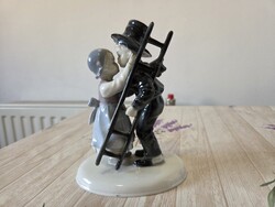 Metzler & Ortloff kéményseprő kisfiút és kislány porcelán figura