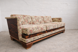 Art deco kanapé - ébenfa furnérozással és vintage virágmintás kárpitozással 1930-as évek - Ausztria