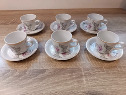 Hollóházi porcelán kávéskészlet 6 személyes – szép állapot, arany szegély, vintage