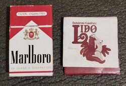 Gyufa, gyufásdoboz Marlboro és Lido Belvárosi Kávéház levélgyufa