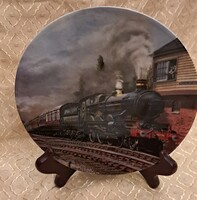 Mozdonyos porcelán dísztányér, gőzmozdonyos fali tányér 3 (L6114)