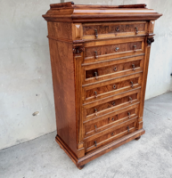 Gyönyörű Antik Smizett komód, szekrény diógyökér berakással Cca 1880.