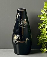 Retro, kézzel festett, német fekete üveg váza