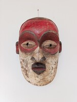 Afrikai maszk kongói antik színezett fa Kongó D2 394 6650