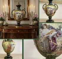 Impozáns méretű Royal Bonn Franz Anton Mehlem fedeles füles váza