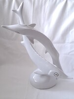 Extrém ritka festésű Hollóházi hal / kecsege páros porcelán figura