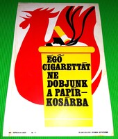1970'S Vintage NÉPSZAVA-SÁGVÁRI NYOMDA  SZITÁZOTT SZTIROL TÁBLA-CIGARETTÁT P.KOSÁRBA DOBNI TILOS! 4.