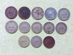 Magyarország 13 db Különböző Érme 10 20 Fillér 1893-1920
