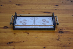 Retro csempe-réz-fa tálca