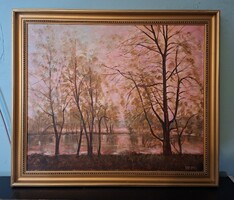Nincs minimális  ár!  Orvos András (1939-) festőművész.  Alkony.  Olaj/farost.  40x60cm + keret.