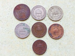 Magyarország 7 db Különböző Érme 2 10 20 Fillér 1893-1917