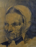 Bihari Sándor (1855 - 1906) IDŐS ASSZONY PORTRÉJA 1901