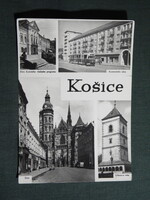 Képeslap,Szlovákia,Kosice,Kassa,orbán torony,városháza,villamos megáló,városi látkép,részlet,1970-