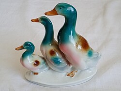 Porcelán kacsa figura Carl Scheidig Gräfenthal külföldre gyártott kézi festés vintage kacsacsalád