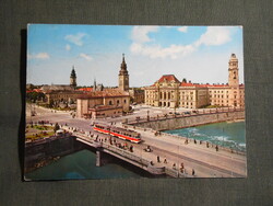 Képeslap,Románia,Oradea,Nagyvárad,kőrös híd,villamos,városi látkép,részlet,1970-