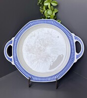 Vintage blue-white patterned handled porcelain serving dish / decorative plate