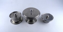 1Z639 Régi fém doboz csomag - fedeles talpas cukortartó bonbonier szett 3 darab