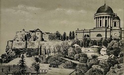Beazonosításra váró magyar művész: Esztergom - színezett grafika /számlát adunk hozzá/