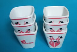 6 db  hollóházi pálinkás kupica pohár ,   (az egyiken VIDEOTON reklám )