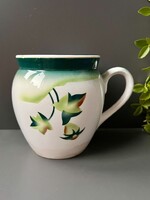 Antik hagyományos zöld leveles, hasas GRÁNIT porcelán csupor / bögre / tejfölös köcsög