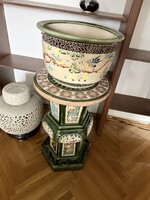 Virágtartó váza állvány és cserép kaspó kínai kerámiás mintával Jardiniére
