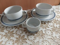 Ritka Utasellátó porcelán leveses tál, alátét tányérral, kávés csésze