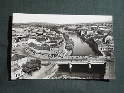 Képeslap,Románia,Oradea,Nagyvárad,kőrös híd,villamos,városi látkép,részlet,1960-