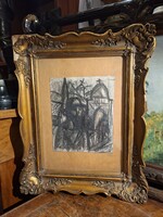 ORIGINAL CHARCOAL DRAWING BY KMETTY JÁNOS : CHARCOAL SKETCH