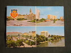 Képeslap,Románia,Arad,városháza,Bocskai-szobor,villamos,városi látkép,részlet,1980-