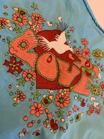 Leárazás! Különleges kék hímzett fesztivál Shabby Chic békegalamb Plusminus felső tunika