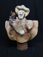 DT/563 – Vertel Andrea – Kalapos hölgy macskával 1. - figurális kerámia