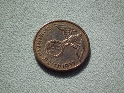 Németország, horogkeresztes birodalmi 2 Pfennig (Reichspfennig), 1937 A