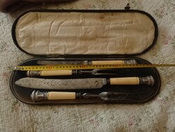 Antique meat cleaver and serving set with silver finish